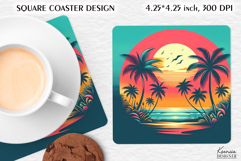 Vintage Summer Vibes Square Coaster|Palm|Retro Beach|Ocean Product Image 1