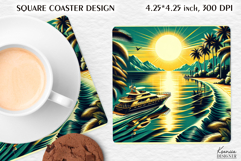 Vintage Summer Vibes Square Coaster|Palm|Retro Beach|Ocean Product Image 1