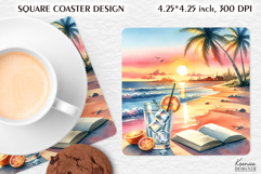 Vintage Summer Vibes Square Coaster|Palm|Retro Beach|Ocean Product Image 1
