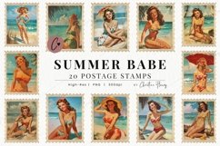 Vintage Summer Babe Postage Stamps | Pin-Up Girl PNG Product Image 1