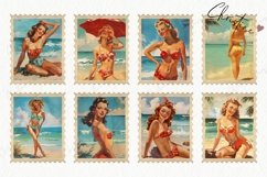 Vintage Summer Babe Postage Stamps | Pin-Up Girl PNG Product Image 4