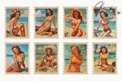 Vintage Summer Babe Postage Stamps | Pin-Up Girl PNG Product Image 5