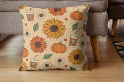 vintage sunflower cafe, autumn coffee design, retro rustic pattern, warm cozy background, fall cafe art, coffee shop decor, rustic autumn design, warm drinks pattern, nostalgic cafe art, coffee time design