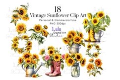 18 Vintage Style Sunflowers Clip Art Product Image 1