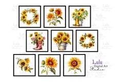 18 Vintage Style Sunflowers Clip Art Product Image 3