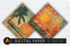 Vintage Surfing Sunset Digital Paper PNG Product Image 1