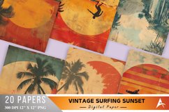 Vintage Surfing Sunset Digital Paper Bundle Product Image 1