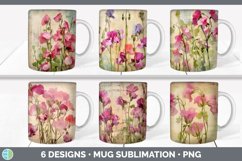 Bundle of six Decoupage Sweet Peas Mug Wrap designs.
