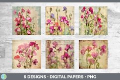 Bundle of six Decoupage Sweet Peas Paper Backgrounds designs.