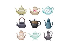 vintage teapot set cartoon vector illustration Product Image 1