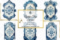 Shabby Blue Azulejo Tags Seamless paper Clipart Bundle Product Image 6