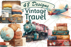 Vintage Travel Clipart, Watercolor Suitcase Clipart PNG Product Image 1
