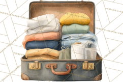 Vintage Travel Clipart, Watercolor Suitcase Clipart PNG Product Image 3
