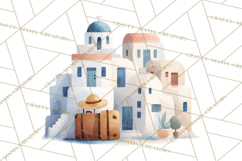 Vintage Travel Clipart, Watercolor Suitcase Clipart PNG Product Image 3