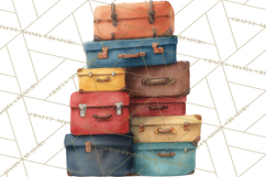 Vintage Travel Clipart, Watercolor Suitcase Clipart PNG Product Image 5