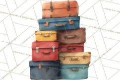 Vintage Travel Clipart, Watercolor Suitcase Clipart PNG Product Image 5