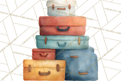 Vintage Travel Clipart, Watercolor Suitcase Clipart PNG Product Image 2