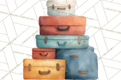Vintage Travel Clipart, Watercolor Suitcase Clipart PNG Product Image 2