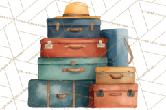Vintage Travel Clipart, Watercolor Suitcase Clipart PNG Product Image 3
