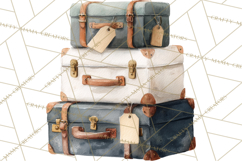 Vintage Travel Clipart, Watercolor Suitcase Clipart PNG Product Image 4