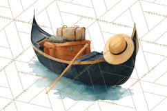 Vintage Travel Clipart, Watercolor Suitcase Clipart PNG Product Image 5