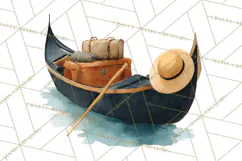 Vintage Travel Clipart, Watercolor Suitcase Clipart PNG Product Image 5