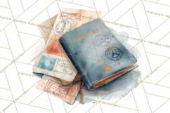 Vintage Travel Clipart, Watercolor Suitcase Clipart PNG Product Image 4