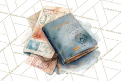 Vintage Travel Clipart, Watercolor Suitcase Clipart PNG Product Image 4