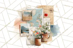 Vintage Travel Clipart, Watercolor Suitcase Clipart PNG Product Image 2
