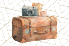 Vintage Travel Clipart, Watercolor Suitcase Clipart PNG Product Image 2