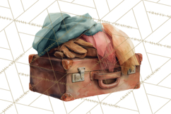 Vintage Travel Clipart, Watercolor Suitcase Clipart PNG Product Image 5
