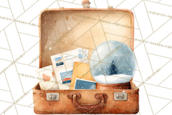Vintage Travel Clipart, Watercolor Suitcase Clipart PNG Product Image 2