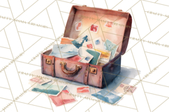 Vintage Travel Clipart, Watercolor Suitcase Clipart PNG Product Image 3