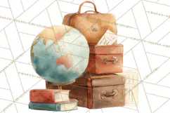 Vintage Travel Clipart, Watercolor Suitcase Clipart PNG Product Image 3