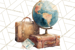 Vintage Travel Clipart, Watercolor Suitcase Clipart PNG Product Image 4