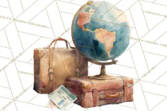Vintage Travel Clipart, Watercolor Suitcase Clipart PNG Product Image 4