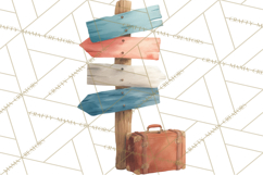 Vintage Travel Clipart, Watercolor Suitcase Clipart PNG Product Image 5