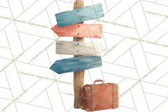 Vintage Travel Clipart, Watercolor Suitcase Clipart PNG Product Image 5