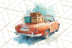 Vintage Travel Clipart, Watercolor Suitcase Clipart PNG Product Image 5