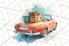 Vintage Travel Clipart, Watercolor Suitcase Clipart PNG Product Image 5