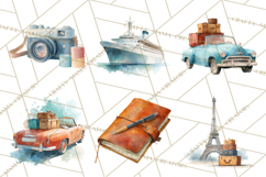 Vintage Travel Clipart, Watercolor Suitcase Clipart PNG Product Image 2