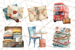 Vintage Travel Clipart, Watercolor Suitcase Clipart PNG Product Image 7