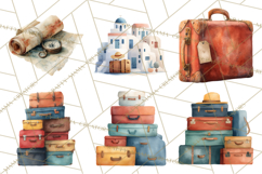 Vintage Travel Clipart, Watercolor Suitcase Clipart PNG Product Image 6