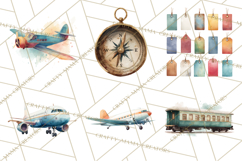 Vintage Travel Clipart, Watercolor Suitcase Clipart PNG Product Image 3