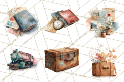 Vintage Travel Clipart, Watercolor Suitcase Clipart PNG Product Image 5
