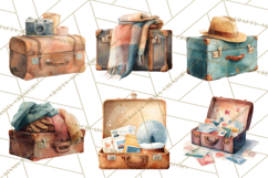 Vintage Travel Clipart, Watercolor Suitcase Clipart PNG Product Image 8