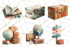 Vintage Travel Clipart, Watercolor Suitcase Clipart PNG Product Image 4
