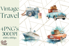 Vintage Travel Clipart, Watercolor Suitcase Clipart PNG Product Image 1
