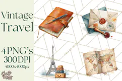 Vintage Travel Clipart, Watercolor Suitcase Clipart PNG Product Image 1