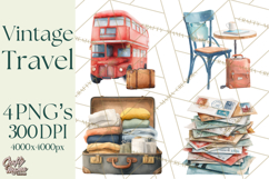 Vintage Travel Clipart, Watercolor Suitcase Clipart PNG Product Image 1
